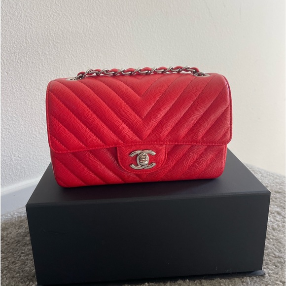 SOLD Chanel Red Chevron Caviar Mini - Picture 6 of 16